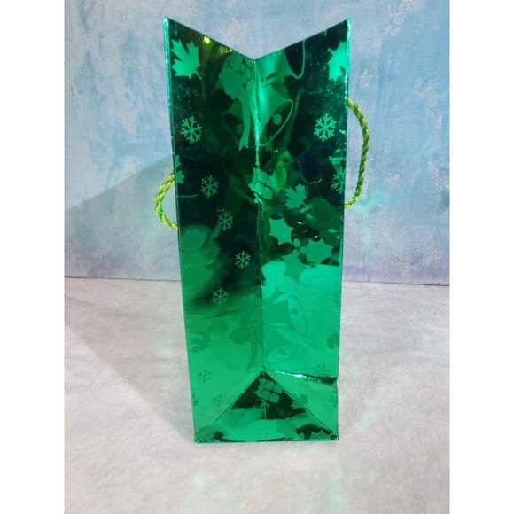 Small Green Holographic Bell Snowflake Presents Green Christmas Gift Bag 9" - Picture 2 of 4